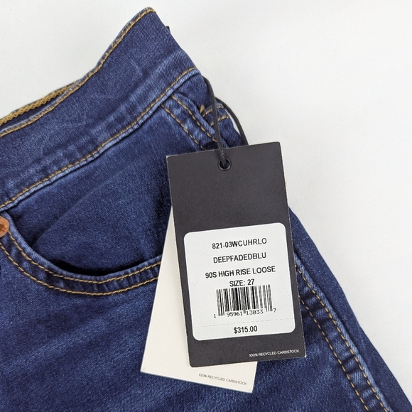 RE/DONE Jeans 90s High Rise Loose Straight Leg Button Fly Deep Faded Blue 27 NWT - Picture 14 of 15